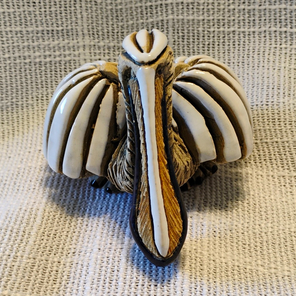 Pelican Bird Figurine Sculpture White Brown Black Marked PA on Bottom